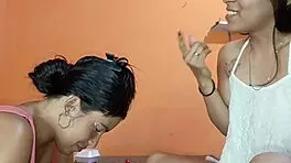 Why don’t you let me taste you? Lesbian step-aunt licks step-niece’s wet tits and pussy in homemade clip.