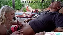 Horny Megan Holly bounces on stepdad's dick by poolside until creampie