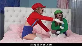 stepbrothers whip out cocks and start swapping sister in taboo orgy