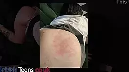 british 18 year old college student gets spanked hard during detention roleplay.