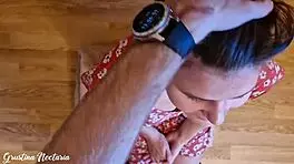 Russian gf sucks monster cock in pov with tanned skinny body and long hair