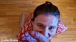 Russian gf sucks monster cock in pov with tanned skinny body and long hair