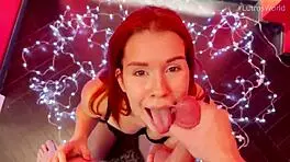 Cute redhead teen 18+ delivers intense handjob and blowjob in lingerie