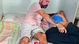 Stepmother surprises with unexpected nighttime visit, revealing big cock in homemade voyeur scene