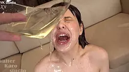 sandy's double piss drinking leads to rough anal orgasm