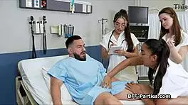 Hospital Room Foursome with Naughty Doctors Drilling Hard in Wild Group Action