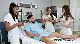 Hospital Room Foursome with Naughty Doctors Drilling Hard in Wild Group Action