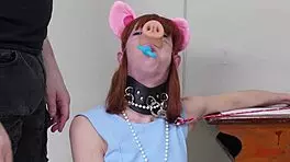 degraded bdsm pig slave eats her dom’s ass in bondage session