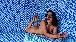 Hey, big ass Colombian milf, ready to fuck this young guy in public sauna?