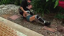 Beauty from the park gets tangled up in wild outdoor bondage. Can't believe how she moans with every tickle!