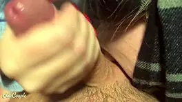 cute curvy babe teases with sloppy handjob under table in fast food joint