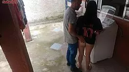 Married housewife pays washing machine technician with her ass while husband is away
