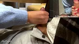 cute curvy babe teases with sloppy handjob under table in fast food joint