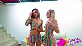 Two naughty Brazilian girls filling mouths with cum and cock, loving deep in asses