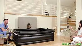 Naughty Big Tit Brunette Masseuse Films Wet Naked Nuru Massage with Seth Gamble