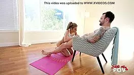 Hot Teen Slut Sucks Big Cock in POV Bareback Yoga Fuck