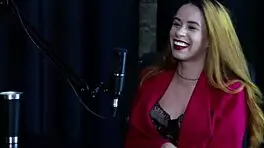 Compilation of Jhocy in Preliminares Podcast with Bia Hot on Sheer Red Lingerie