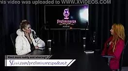 Compilation of Jhocy in Preliminares Podcast with Bia Hot on Sheer Red Lingerie