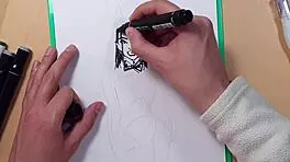 I drew this hot girl in latex with markers, but I messed up the sketch a bit.