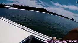 Teens enjoy wild party on yacht in stunning outdoor reality.