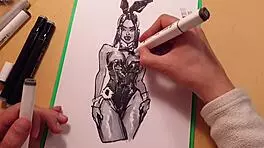 I drew this hot girl in latex with markers, but I messed up the sketch a bit.