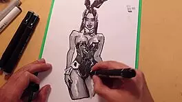 I drew this hot girl in latex with markers, but I messed up the sketch a bit.
