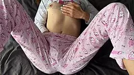 i fingered my horny teen pussy in pajamas until squirting and getting cumshot from big cock