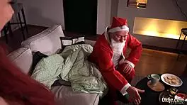 Santa Rides Naughty Redhead Teen's Tight Pussy in Cowgirl Position for Christmas