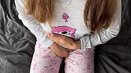 i fingered my horny teen pussy in pajamas until squirting and getting cumshot from big cock