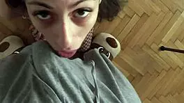 Candie cross, that petite submissive european teen, got choked and gagged before cum dumped on her tiny ass.