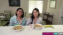 Asian stepdaughters surprise him with the best Christmas gift in steamy threesome