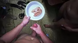 My friend enjoys intense orgasms at my house with tan lines