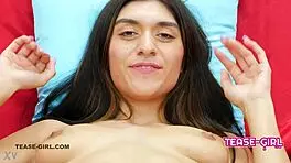 Super sexy brunette student shines in casting interview on sofa