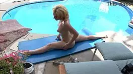 Blonde cutie handles huge cock poolside