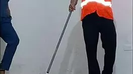 Hospital cleaner seduces nurse, puts on condom, and fucks her like a slut standing in office hallways.