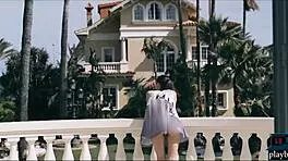 Petite russian teen next door boldly sucks and fucks the neighbor's huge cock in hardcore group action