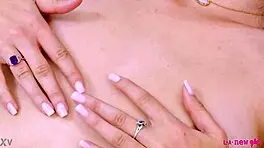 Enchanting brunette teen 18+ reveals sexy body during solo sofa photoshoot.