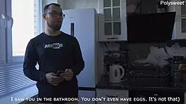 I roughly fuck the neighbor with strapon on desk