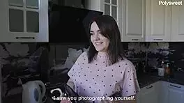 I roughly fuck the neighbor with strapon on desk