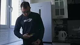 I roughly fuck the neighbor with strapon on desk