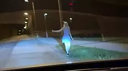 Busty blonde fucked in car, cum on face