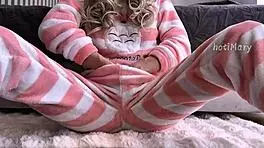 skinny teen in pajamas fingering hairy wet pussy close up and squirting orgasm 😏