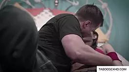 Skinny brunette step older daddy