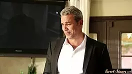 Petite Stepdaughter's Tight Pussy Covered in Hot Jizz