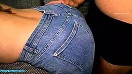 Feeling intense edging before cumming on my beautiful wife's ripped jeans-covered big ass