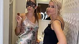 Double blowjob action before pajama photoshoot in POV