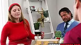 Teen step granddaughter feels the bang from Santa step grandpa.