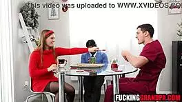 Teen step granddaughter feels the bang from Santa step grandpa.