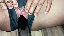 Thick curvy ebony rides a big black cock hard. Her wet juicy pussy makes it explode in a rough 1 on 1 session.