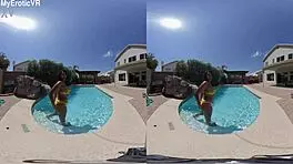 Ebony Teen 18+ Splashes Wetly in Pool, Showcasing Sexy Black Ass in VR180 Preview